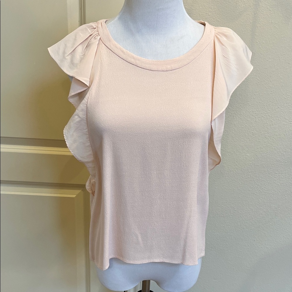Sandro Blush Ruffle Sleeve Blouse